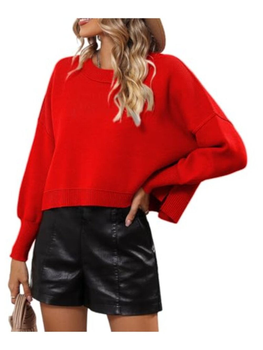 Women's Cropped Knit Sweater Crewneck Long Sleeve Pullover Blouse
